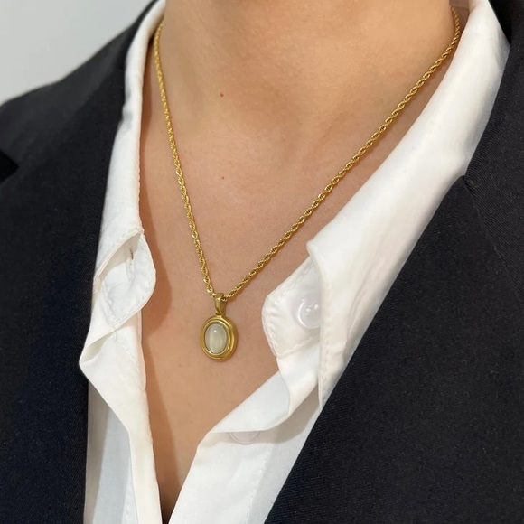 Vermeil Moonstone Necklace pendant necklace stainless steel - Picture 3 of 9